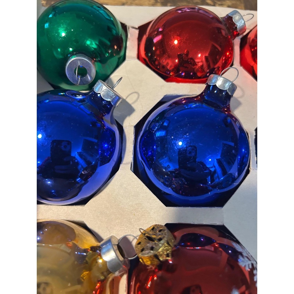 Vintage Alderbrook Glass Christmas Ornaments Set 12 2.5" MCM Snowflake Boxed - Picture 6 of 10
